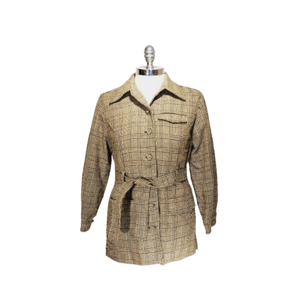 Marsh Landings Petite Coat - Small - Plaid -‎ 55% Polyester 45% Wool with Tie